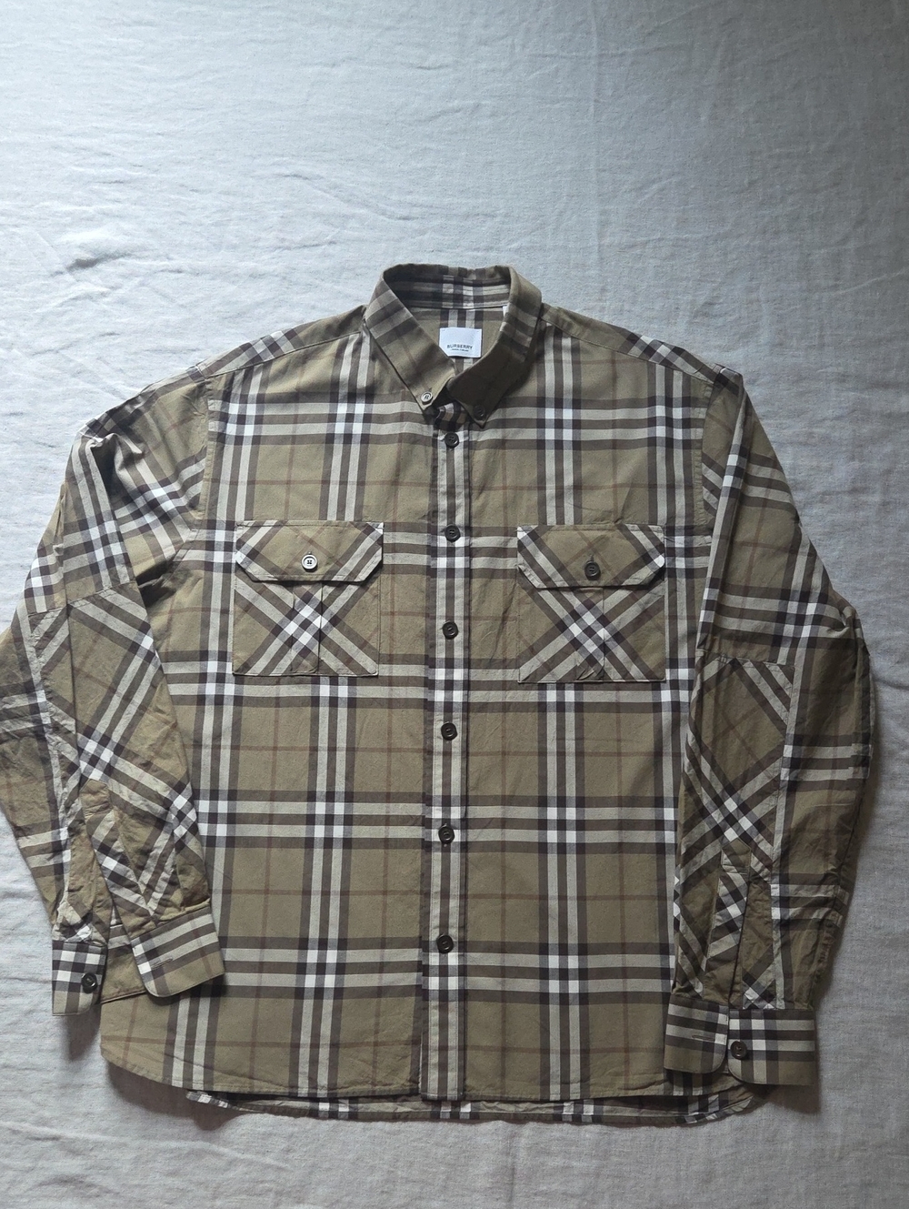 Authentic Burberry London Classic Plaid Utility Pocket Button-Down Shirt Size L